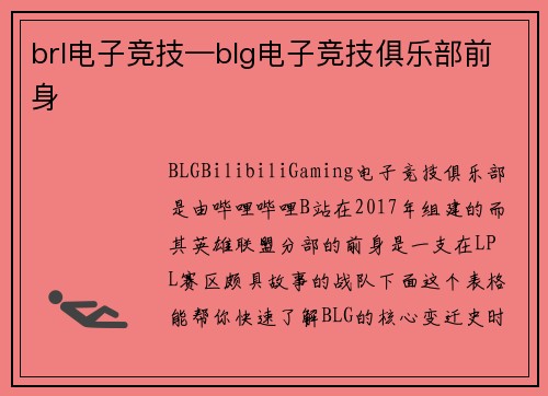 brl电子竞技—blg电子竞技俱乐部前身