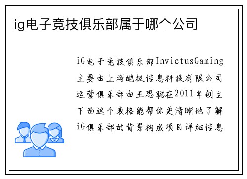 ig电子竞技俱乐部属于哪个公司